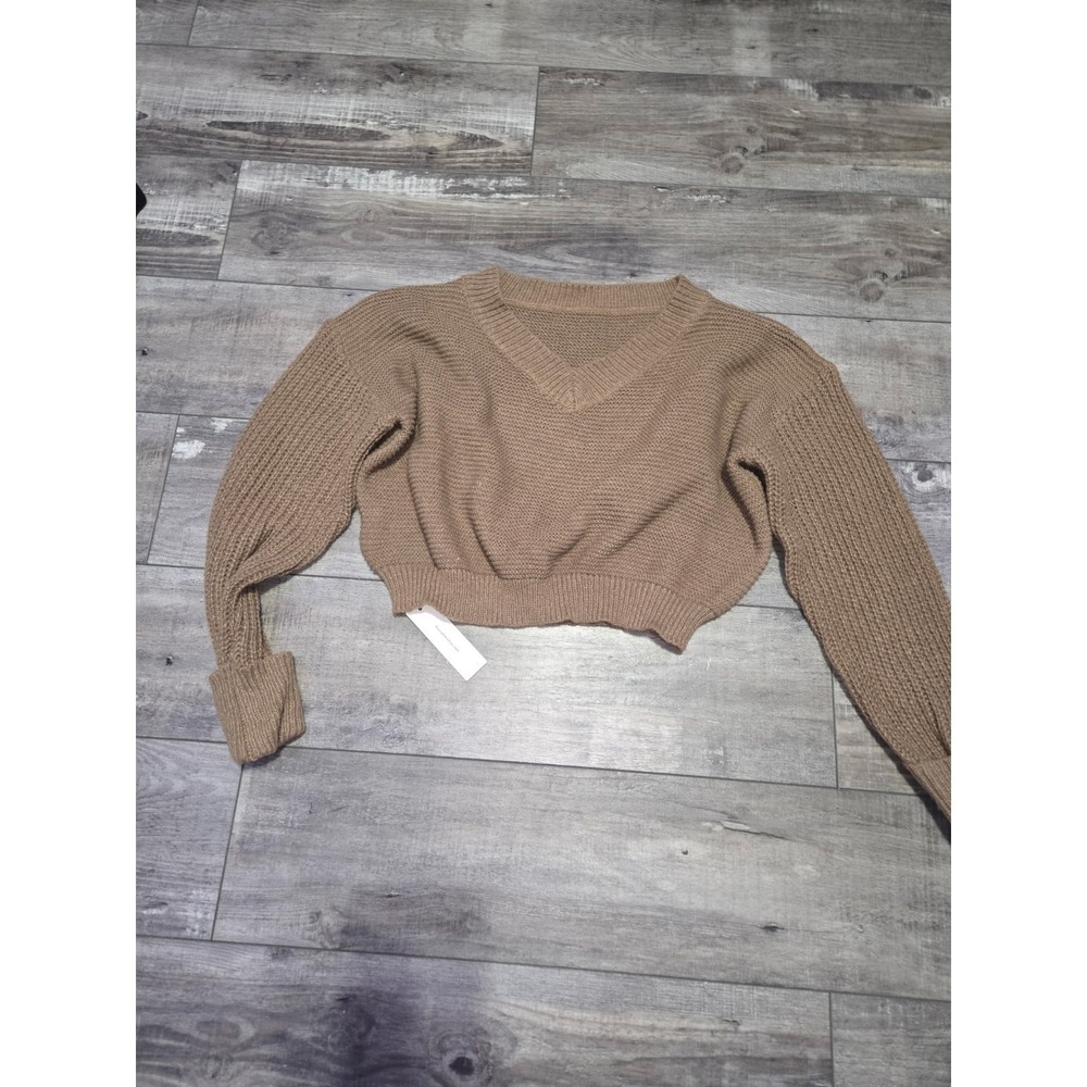 NWT Commense Minimalism V Neck Pullover Sweater Sz M Cropped Cozy Cuffed Sleeves